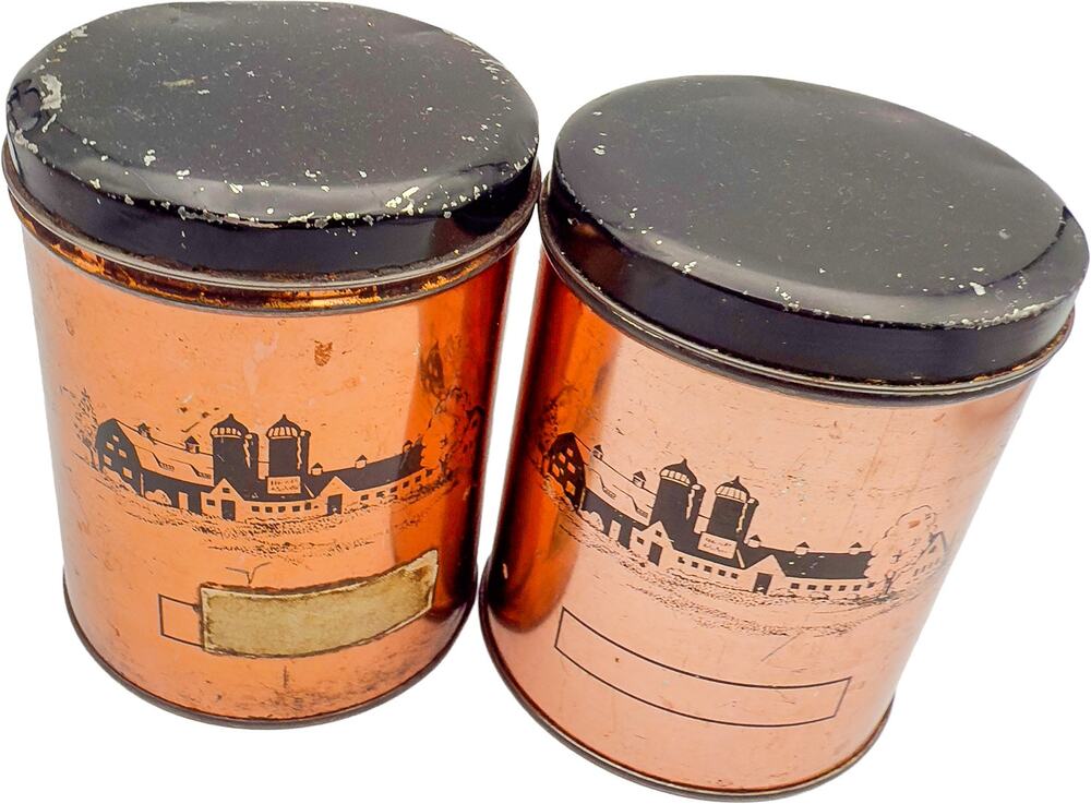 Vintage Set of 2 Cherrydale Farms Cashew Butter Crunch Collectible Copper Tins